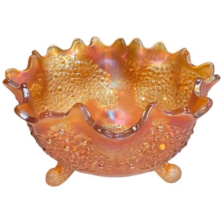 Large Early Footed Carnival Glass "Orange Tree" Bowl