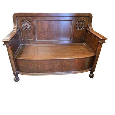 Fabulous Vintage Oak Claw Foot Bench