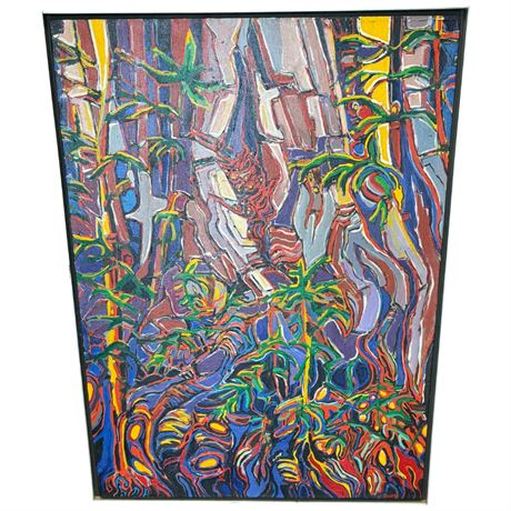Framed Abstract Oil Forest Painting Signed By Brian Scott