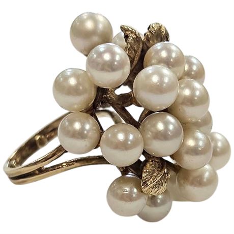 14K Ring With 21 Akoya Pearls, Attributed To Ming's Of Honolulu