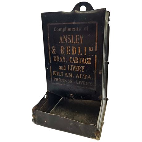 Vintage Ansley & Redlin Advertising Wall Mounted Matchbox Holder