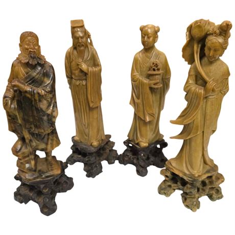 Vintage Carved Chinese Soapstone Disciple Figurines