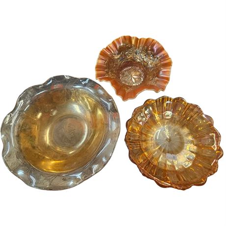 3 Vintage Carnival Glass Pieces