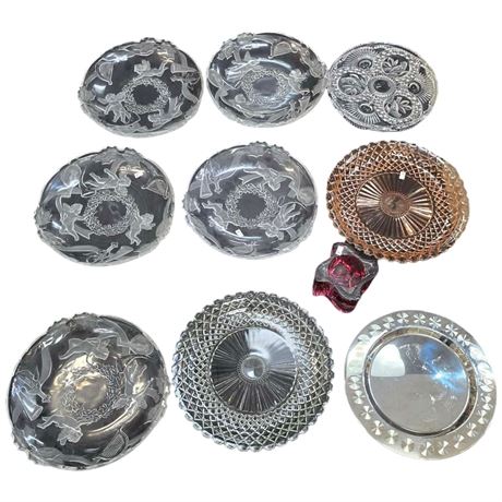 Large Assortment Of Embossed Crystal Platters & Trays