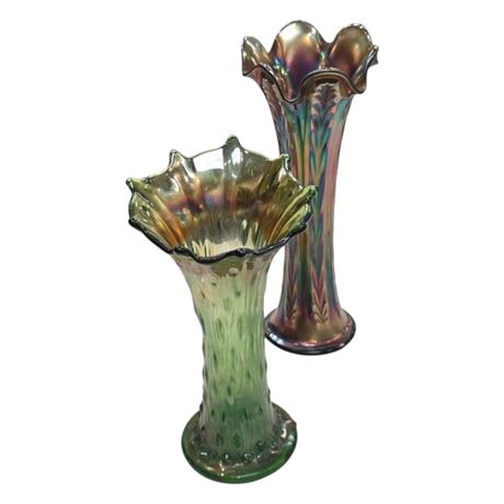 2 Early Carnival Glass Vases