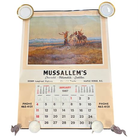 Large 1987 Mussallems Car Dealership Advertising Calander, Maple Ridge B.C