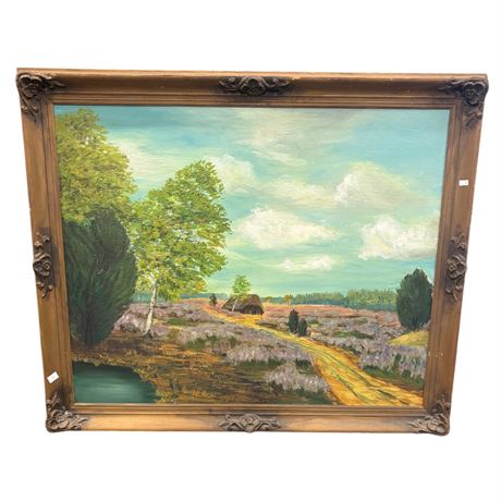 Framed Oil On Canvas Of Country Scene
