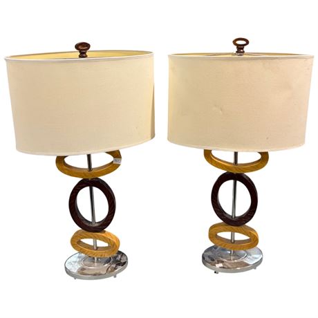 Pair Of Vintage Carson Carrington Halo Cedar Wood Table Lamps