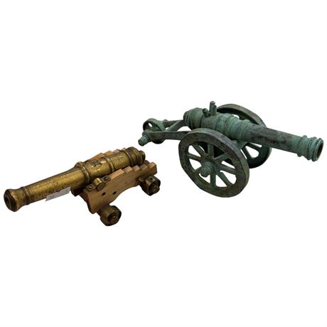 2 Vintage Miniature Metal Cannons