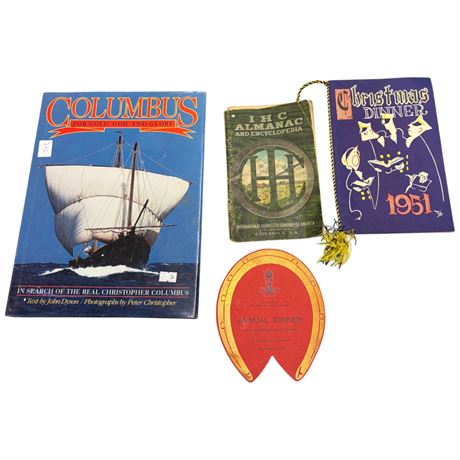 Columbus Book, Ihc Almanac, Christmas Dinner 1951 Card, Etc..
