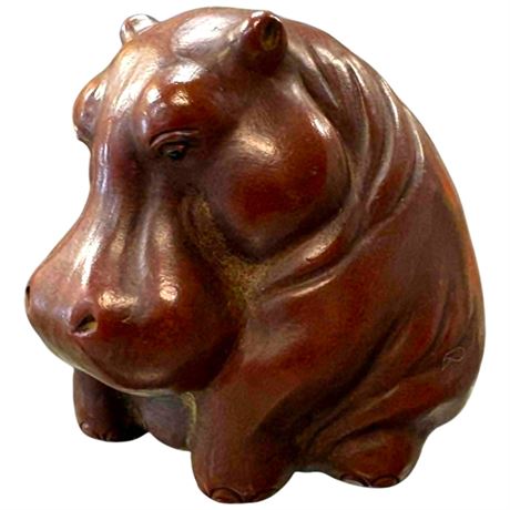 Chinese Pottery Hippo, Signed On Bottom