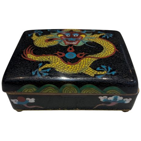 Vintage Cloisonne Trinket Box With Dragon Motif