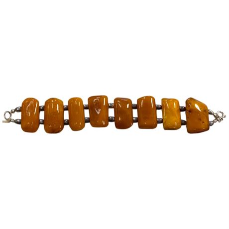 Genuine Antique Baltic Amber Bracelet With Sterling Silver