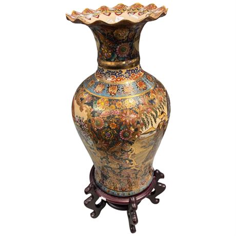 Large Vintage Satsuma Vase, On Stand