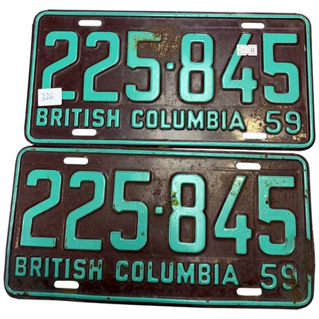 Pair Of 1959 British Columbia License Plates