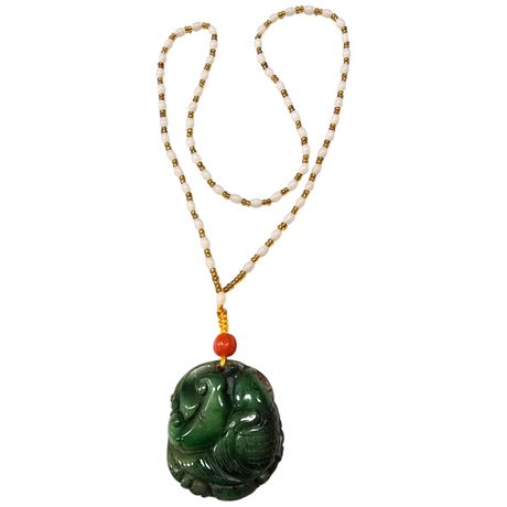 Carved Jade Koi Fish Necklace
