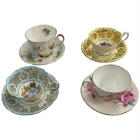 4 Paragon & Elizabethan Tea Cups & Saucers