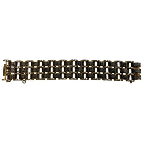 Vintage Gold Tone Damascene Art Deco Hinge Bracelet