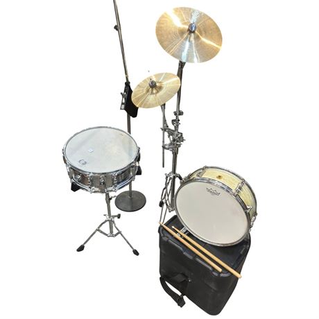 Assorted Drumming Equipment, Symbols, Drums, Drumsticks, Etc..