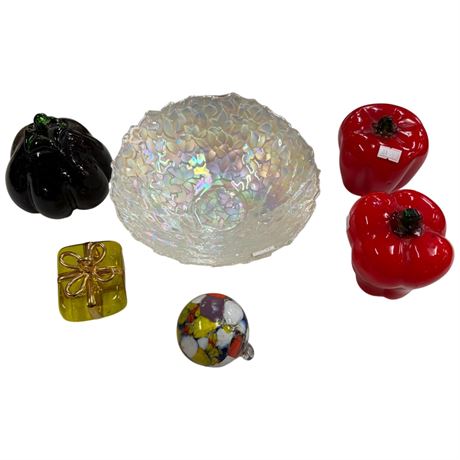 Assorted Art Glass Collectible Vegetables, Bowl, Etc.