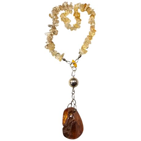 Stunning Antique Sterling Silver Citrine Amber Necklace