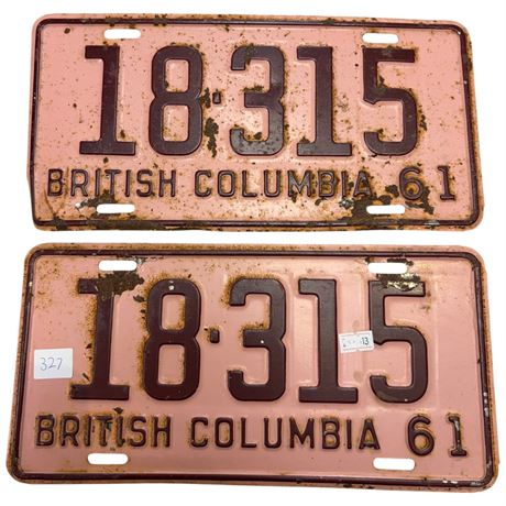 Pair Of 1961 British Columbia License Plates