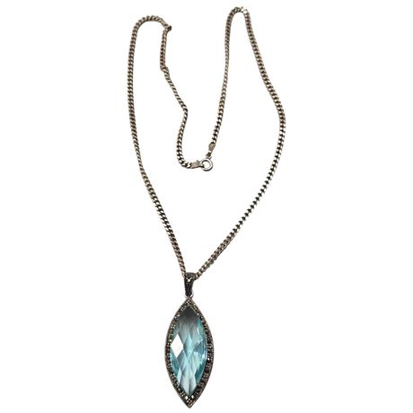 .925 Silver Necklace With Blue Stone Pendant