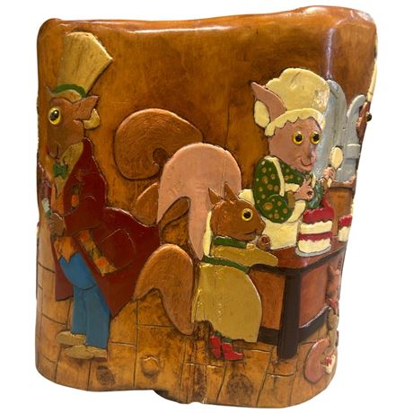 Vintage Folk Art Critters Baking Stump Vase