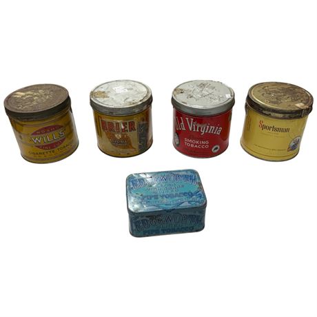 5 Vintage Tobacco Tins, Edgeworth, Wills, Brier, Etc.�