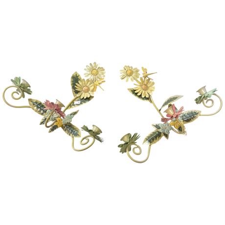 Pair Of Floral Metal Art Sconce Candle Stick Holders