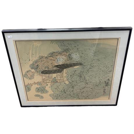 Vintage Chinese Watercolor Of Mountain Scene, Signed By Artist