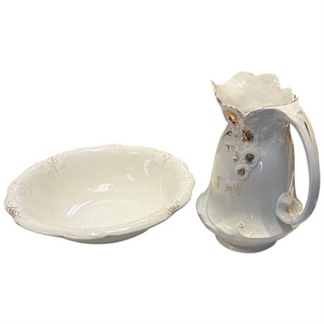 Vintage Porcelain Wash Basin & Pitcher