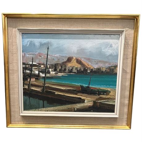 Framed Oil On Canvas Of Bay Scene Signed By Artist