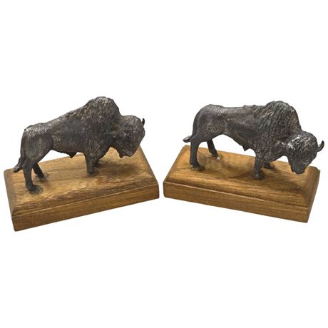 Pair Of Pewter Buffalo Paper Weights