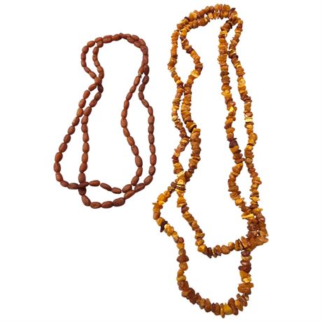Amber Beaded Necklace And Amber Chunk Necklace