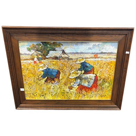 Framed Oil On Canvas Of Farming Scene Signed By Artist, Noponat