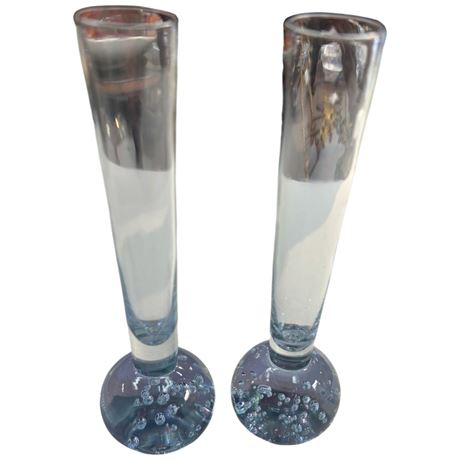 2 Vintage Alexandrite Bubble Glass Bud Vases
