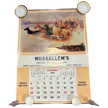 Large 1981 Mussallems Car Dealership Advertising Calander, Maple Ridge B.C