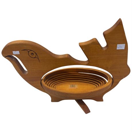 Vintage Carved Salmon Collapsing Fruit Basket
