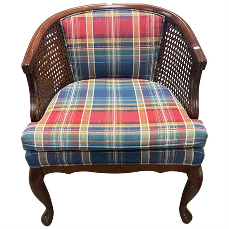 Vintage Barrel Cane Upholstered Chair
