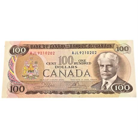 Vintage 1975 Canadian $100 Bill