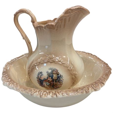Vintage Arnels Porcelain Wash Basin And Pitcher