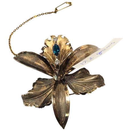 Sterling Silver Flower Brooch With Stones