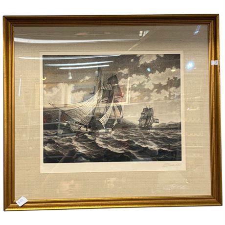 Framed Print Of Navel Battle Signed By Artist 1980