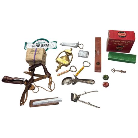 Assorted Collectible Tools, Rod Bearing Set, Comb, Bottle Opener, Shaver, Etc..