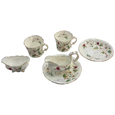 6 Pieces Of Dog Wood Blossom Hammersley, Cups, Saucers, Creamer, Etc..