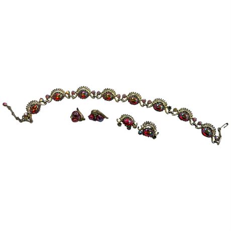 Vintage Coro Costume Jewelry Necklace & 2 Pairs Of Earrings Set