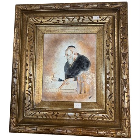 Framed Painted Tile Of Scholar Signed By Artist