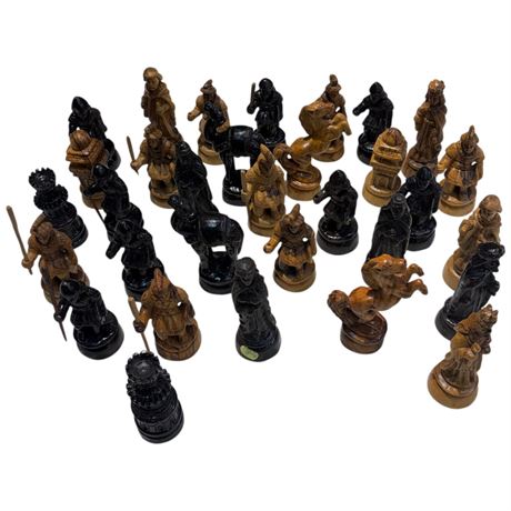 Vintage Carved Wood Chess Figurines