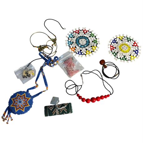 Assorted Beaded Jewelry, Coasters, Etc..